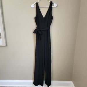 Lulus Black Sleeveless Jumpsuit Tie Around Waist V Neck Size S Wide Leg
